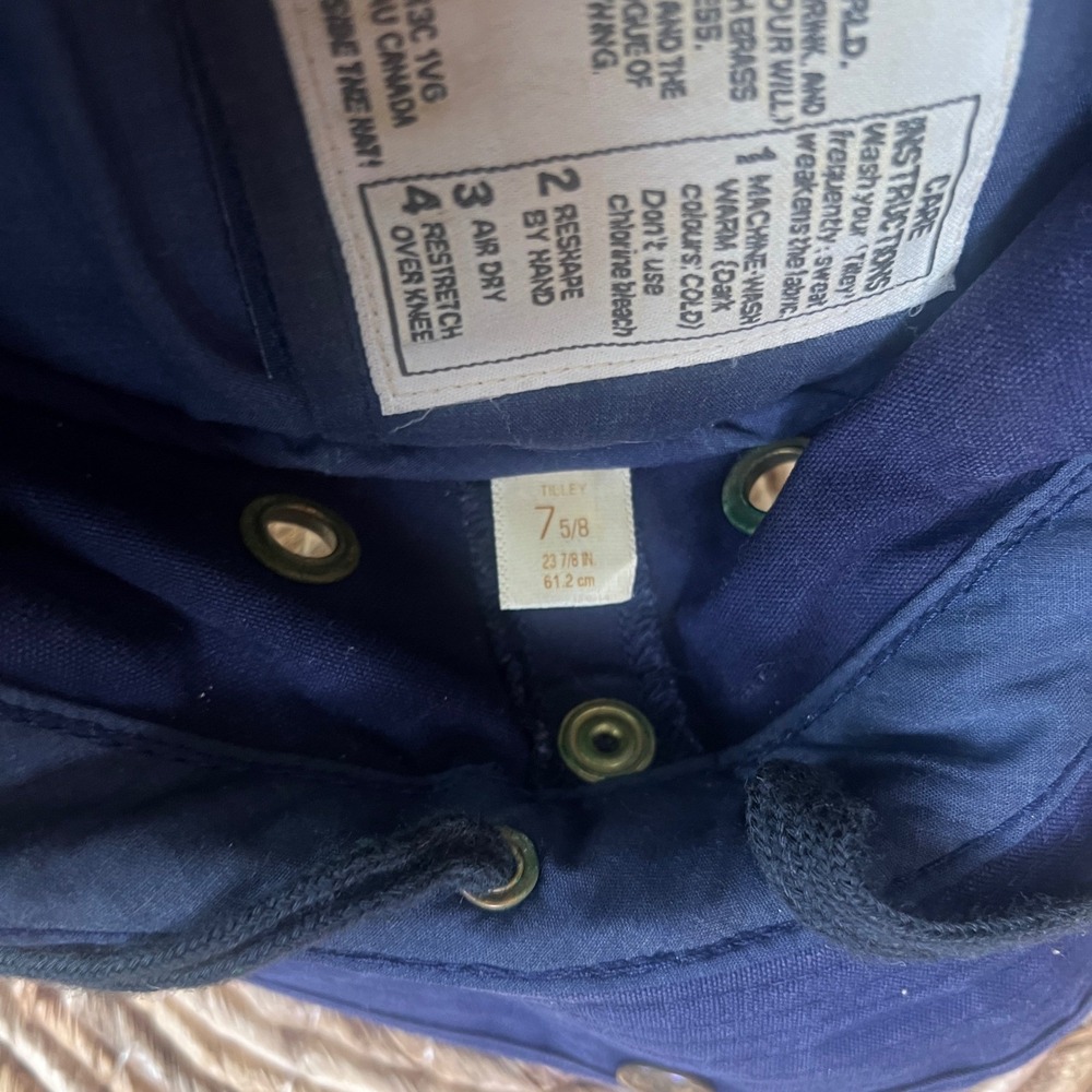 Tilley Endurables Cotton Duck Hat Mens 7 5/8 Wide Brim Snap Up Navy Blue - Picture 14 of 14